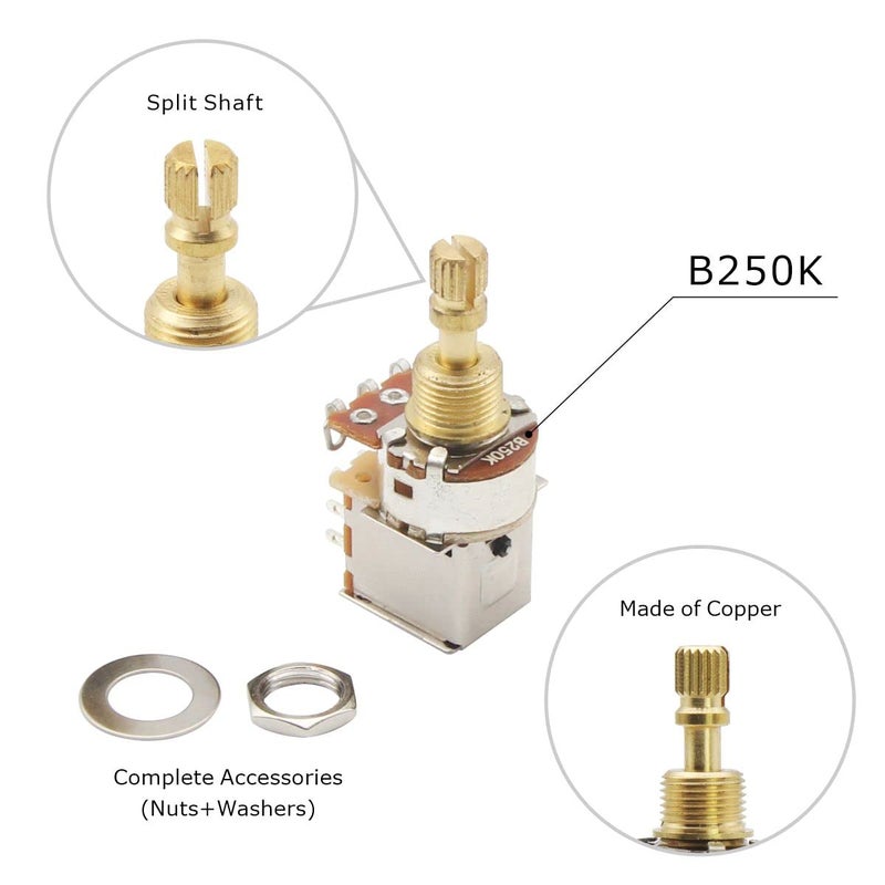 FLEOR 2pcs B250K Push Push Guitar Pots Short Copper Split Shaft Linear Taper Potentiometers - Image 3